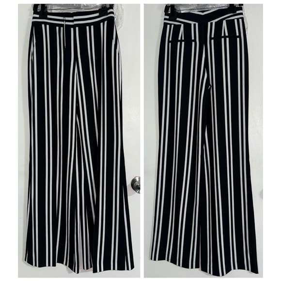 Alice + Olivia Dylan Black Off White Striped Wide Leg Pants - Picture 8 of 15